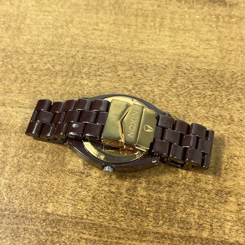 Nixon Men's The Time Teller Brown Ceramic‎ Quartz Watch - Untested Needs Battery